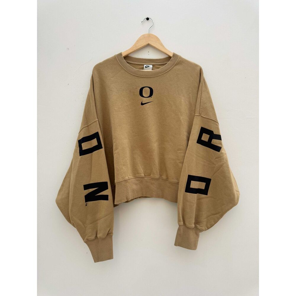 Nike Oregon Ducks XL Oversized Crop Sweatshirt Tan Balloon Sleeve NCAA